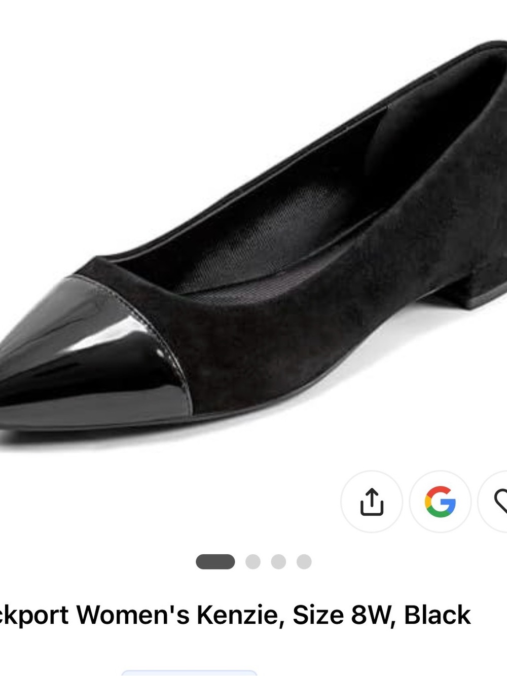 Rockport Black Pointed Toe Low Block Heel Flats